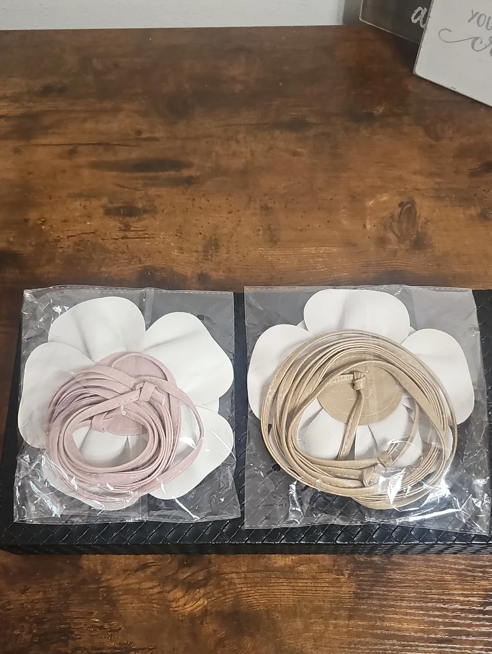 Faux Leather Large Flower Tie Belt